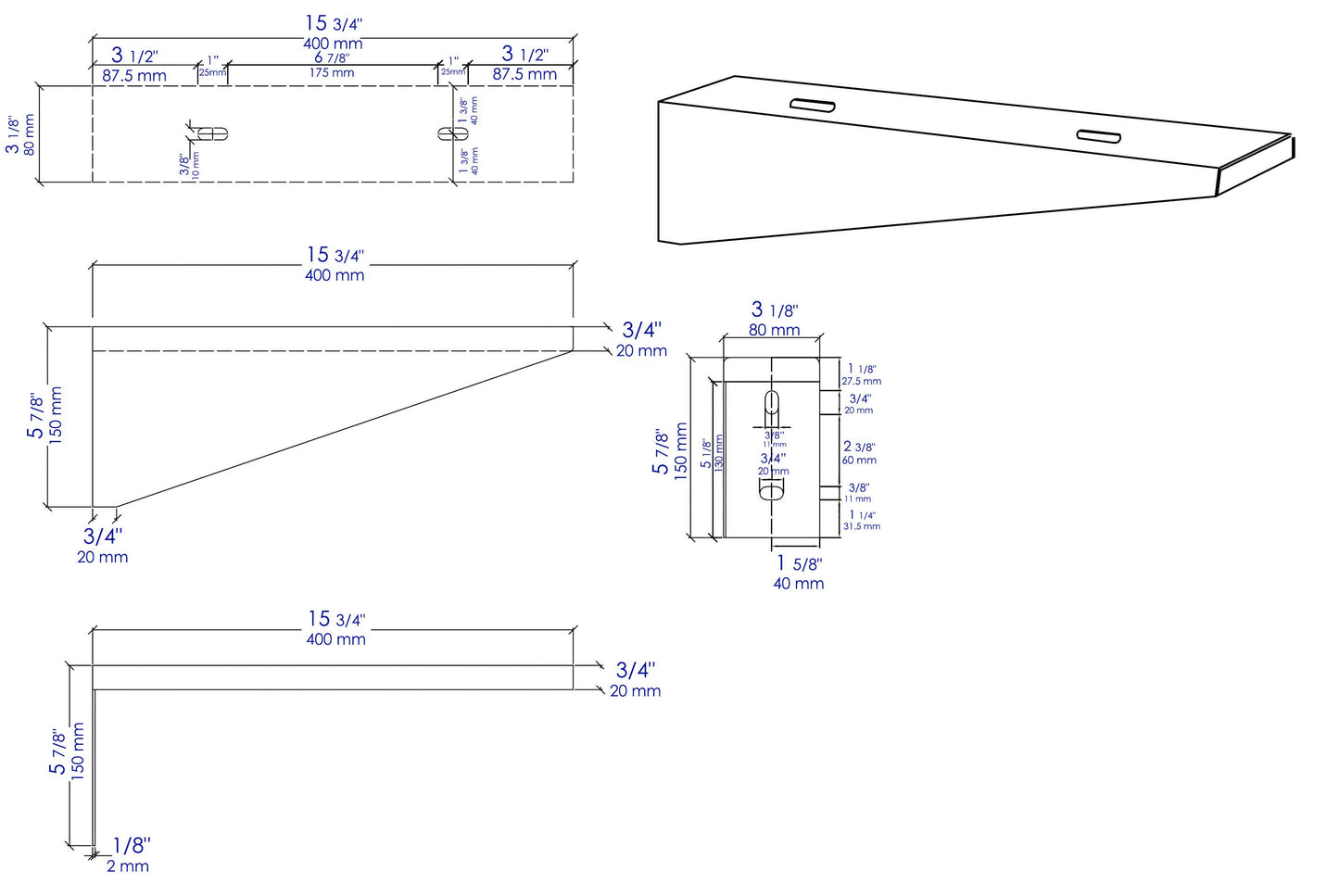 ALFI brand  AB4048BR Wall Mount Installation Brackets for Concrete Sink ABCO40R and ABCO48R