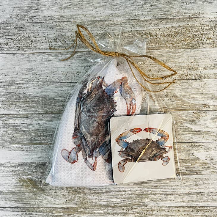 Crab Towel and Coasters