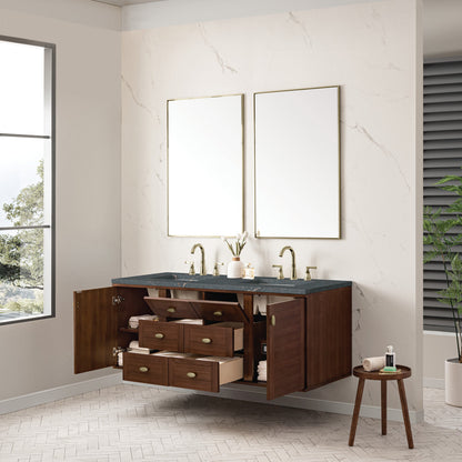 Amberly 60" Double Vanity Cabinet, Mid-Century Walnut