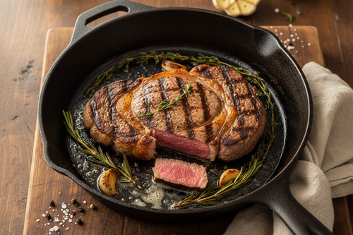 create an image for Perfect Cast Iron Skillet Steak Recipe - Digital Download