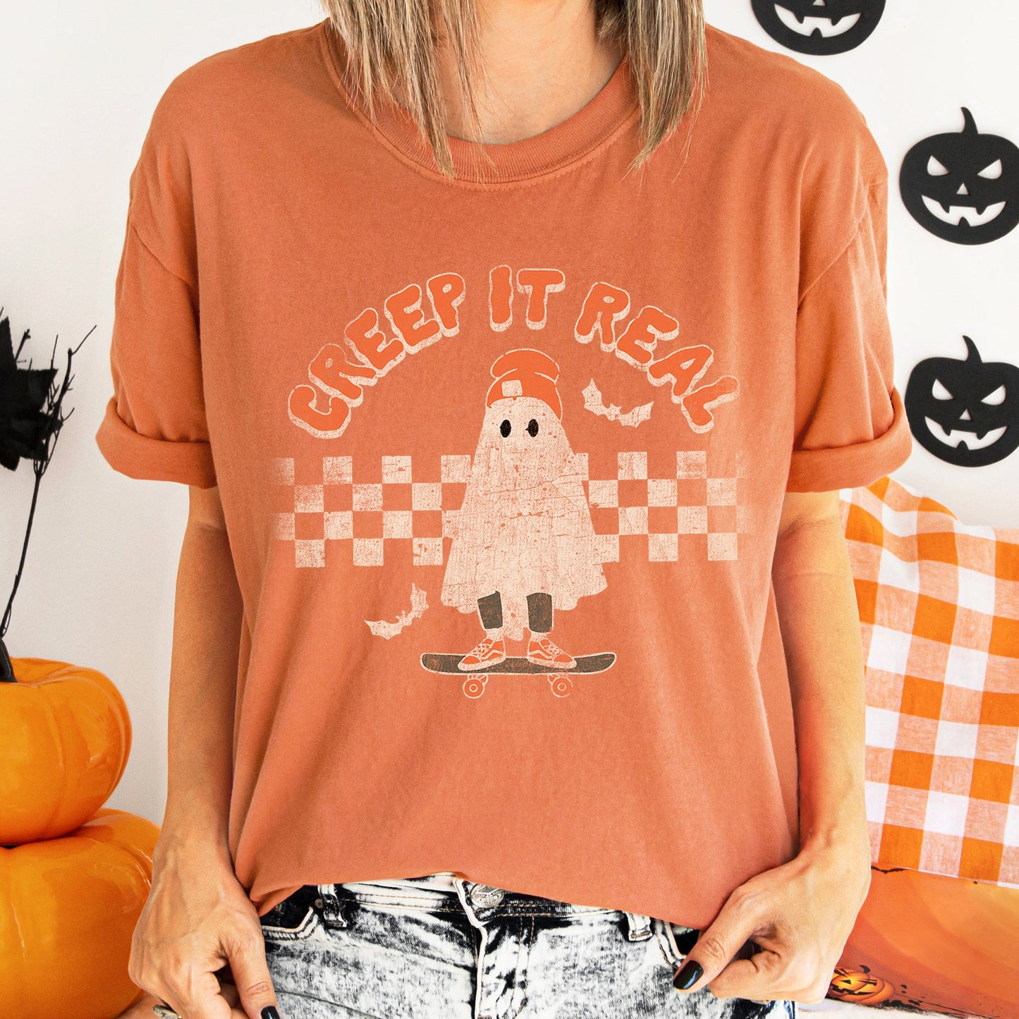 Creep It Real Retro Ghost Halloween Comfort Colors Tshirt