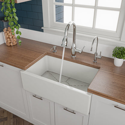 ALFI brand AB3018HS Reversible Smooth / Fluted Single Bowl Fireclay Farm Sink