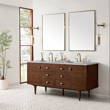 Amberly 72" Double Vanity Cabinet, Mid-Century Walnut