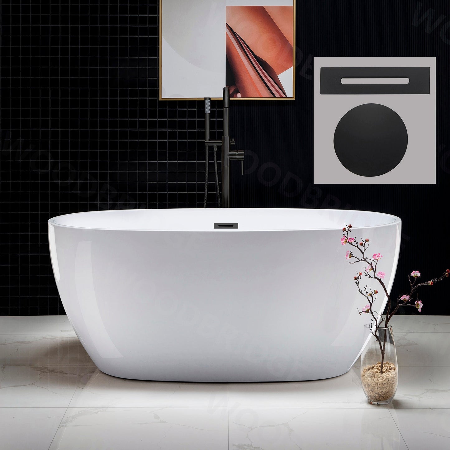 WOODBRIDGE 55" Acrylic Freestanding Bathtub Contemporary Soaking Tub