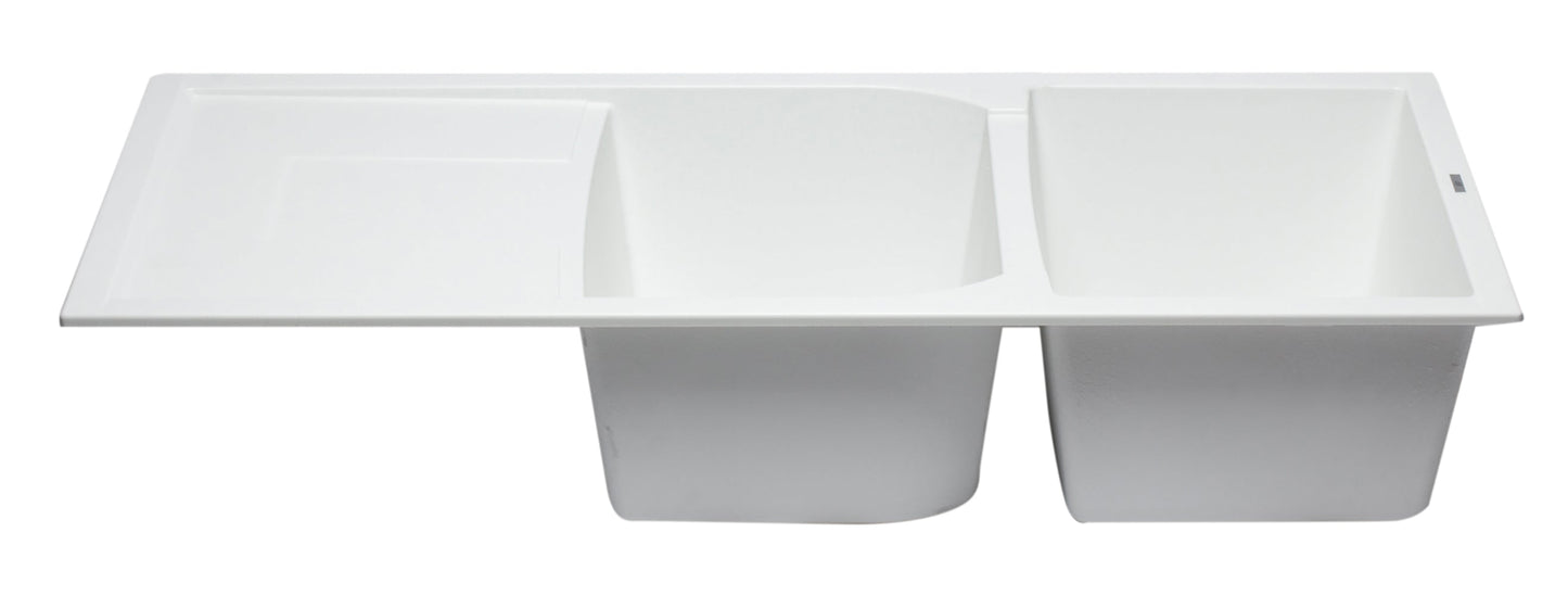 ALFI brand AB4620DI 46" Double Bowl Granite Composite Kitchen Sink with Drainboard