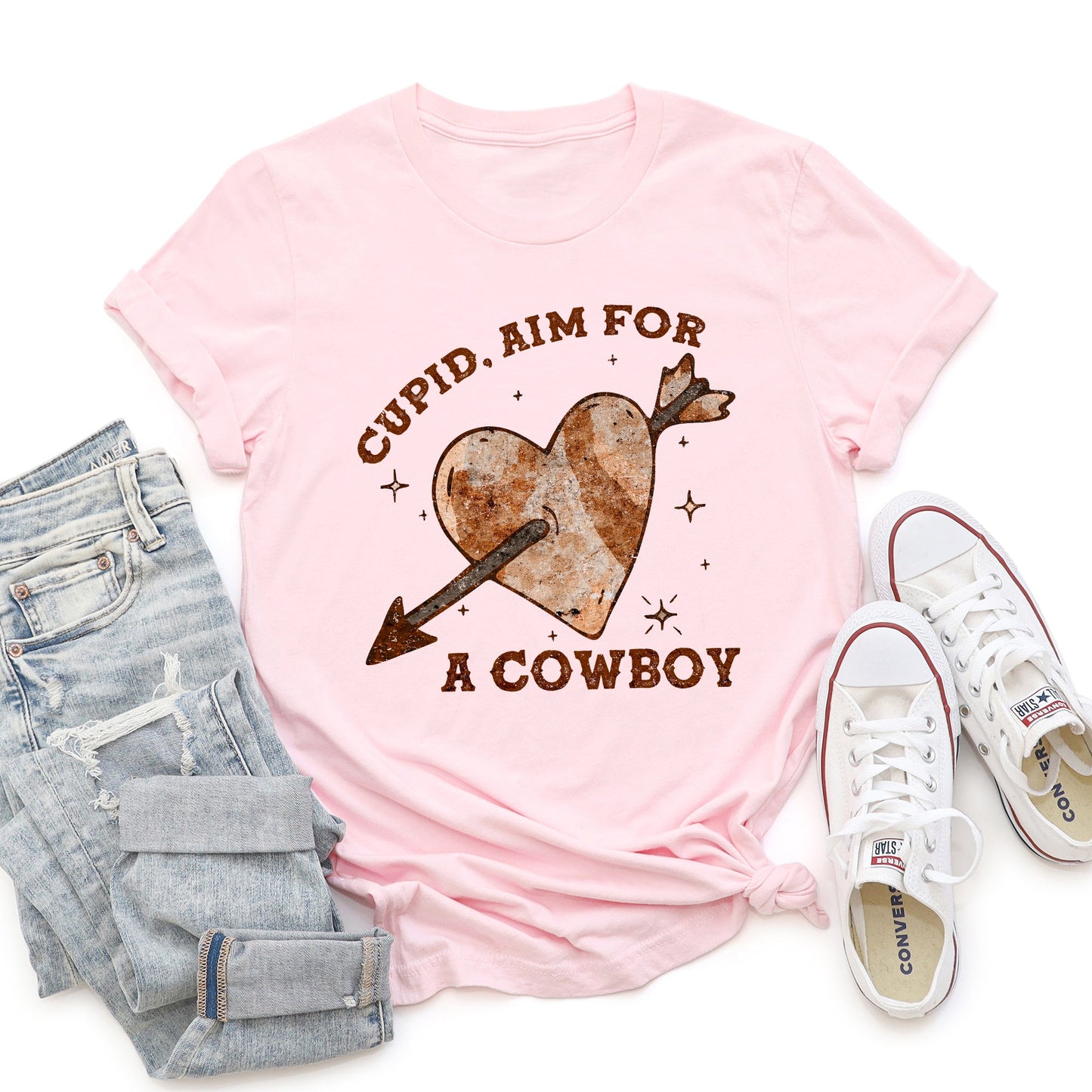 Cupid Aim For A Cowboy, Heart, Western, Country, Super Soft Tshirt, Valentine's Day