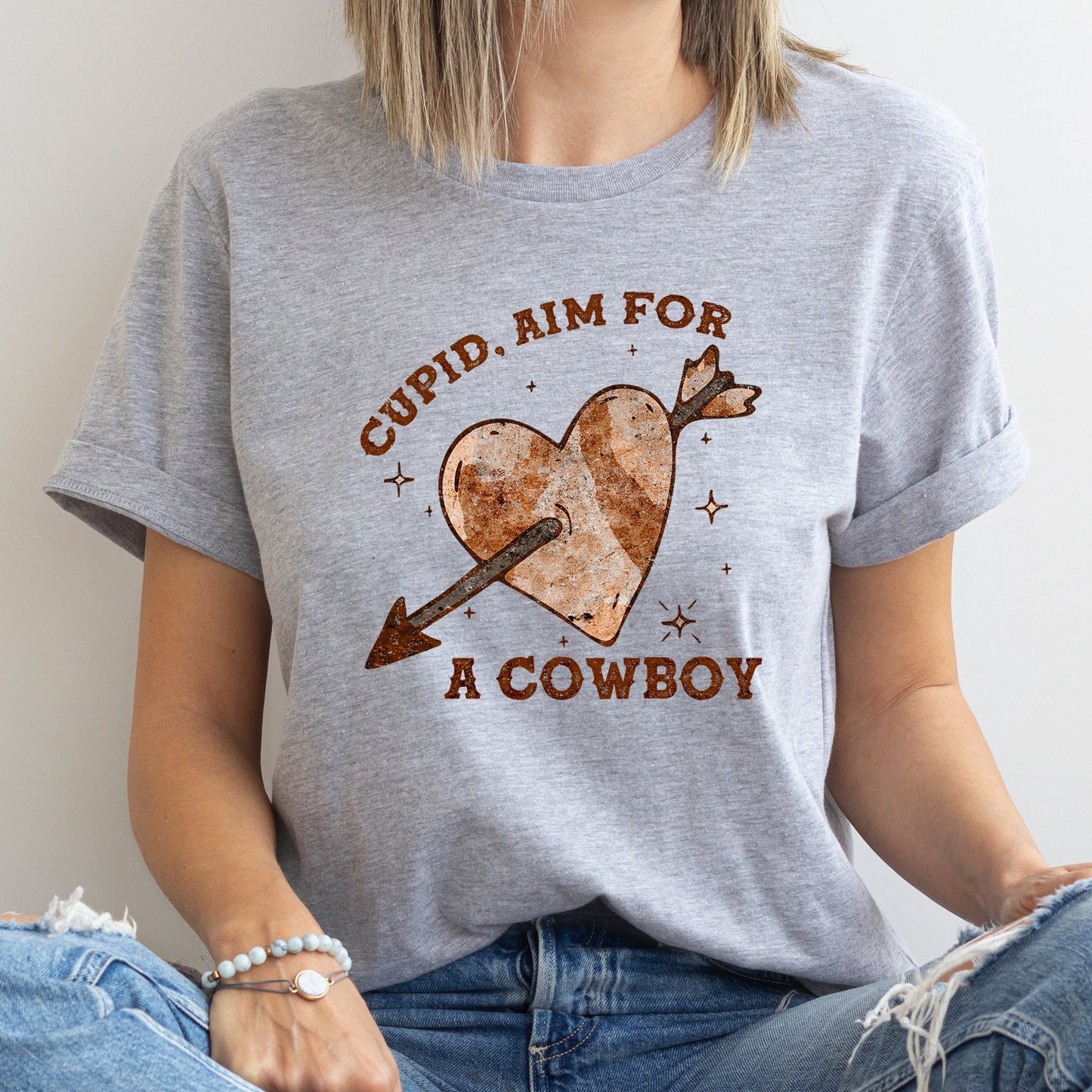 Cupid Aim For A Cowboy, Heart, Western, Country, Super Soft Tshirt, Valentine's Day