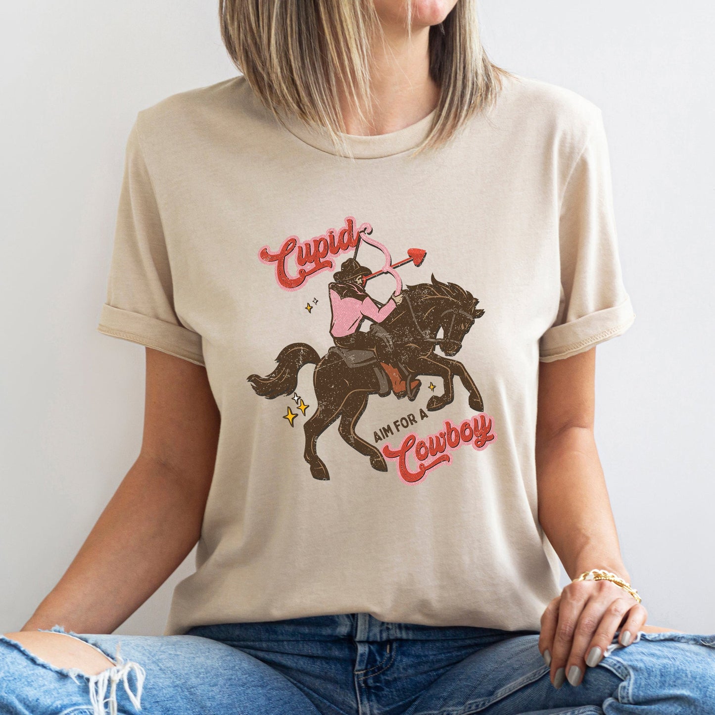 Cupid Aim For A Cowboy, Horse, Western, Country, Super Soft Tshirt, Valentine's Day