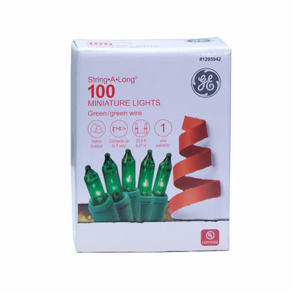 GE String-A-Long 100-Count 20.6-ft Green Incandescent Plug-In Christmas String Lights
