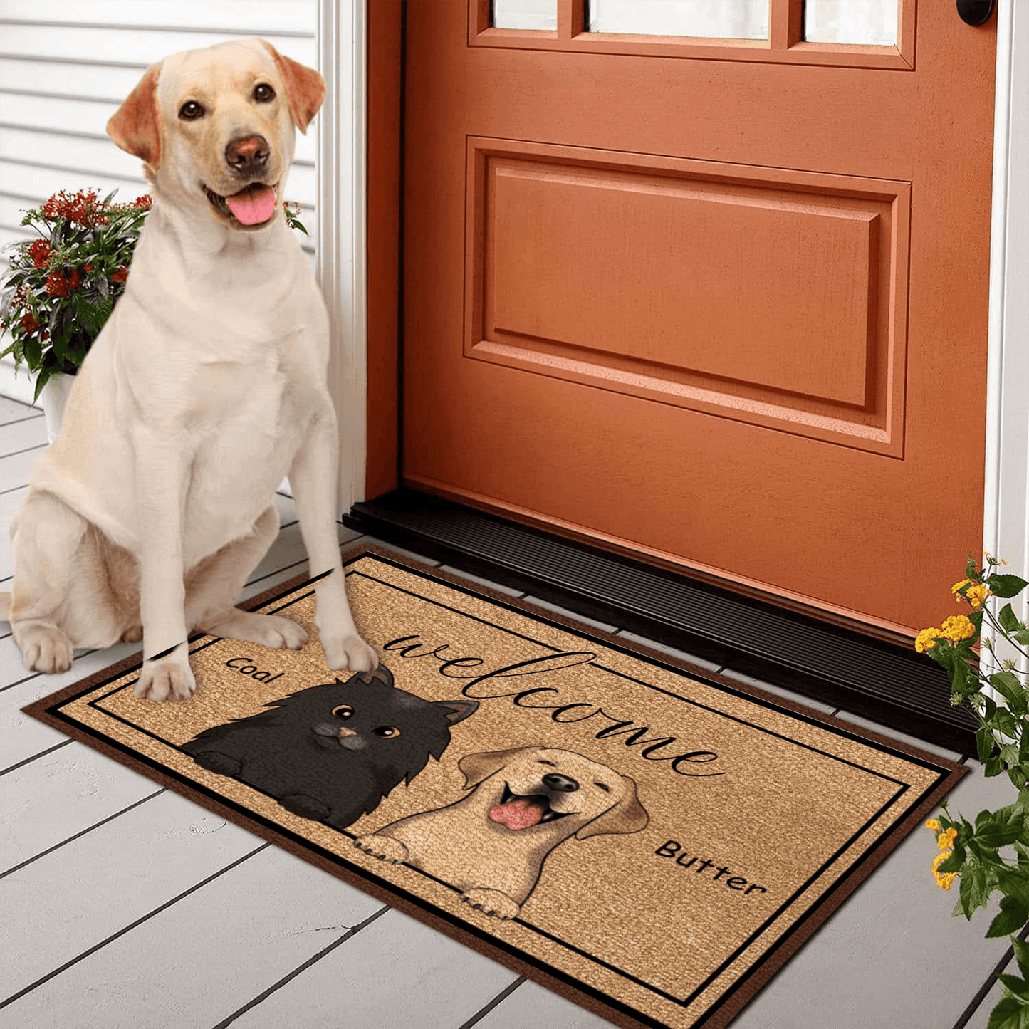 Custom Pet Welcome Doormat - Personalized Gift for Birthday, Housewarming, Homeowner, Friend, Dog/Cat Lover, Owner