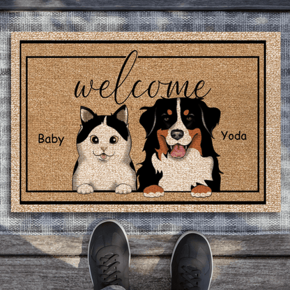 Custom Pet Welcome Doormat - Personalized Gift for Birthday, Housewarming, Homeowner, Friend, Dog/Cat Lover, Owner