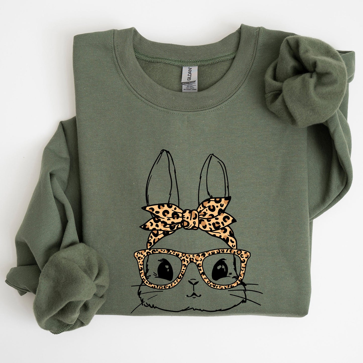 Cute Bunny, Glasses, Leopard Bandana, Easter, Hipster Sweatshirt