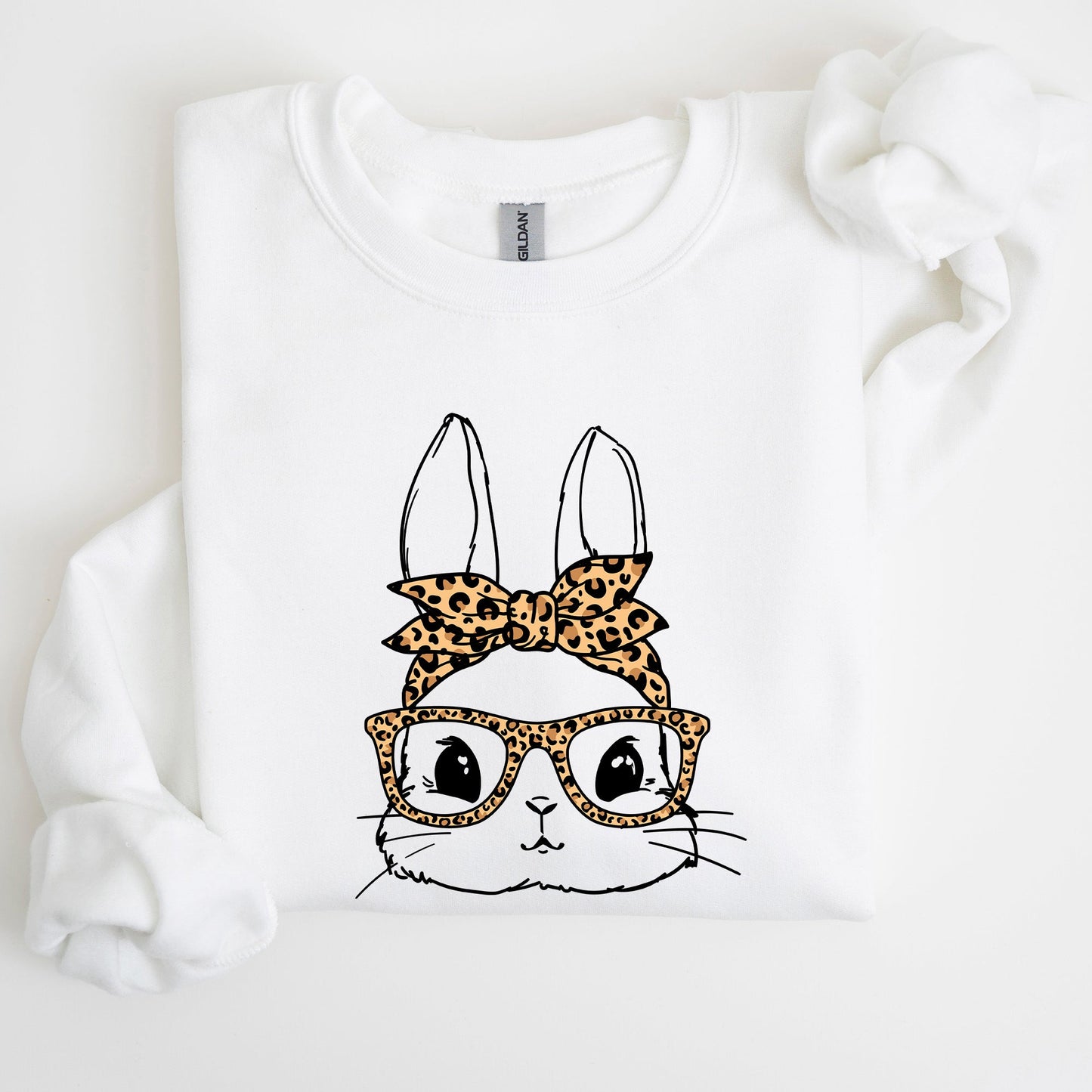 Cute Bunny, Glasses, Leopard Bandana, Easter, Hipster Sweatshirt