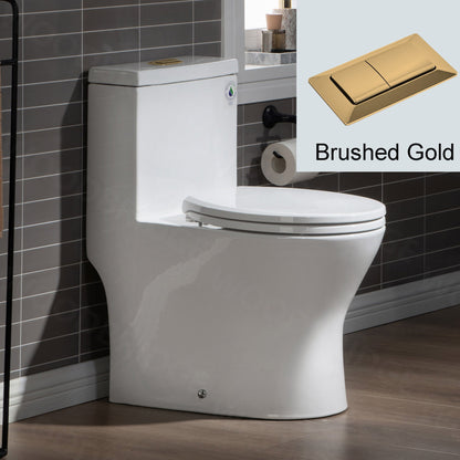 WOODBRIDGE One Piece Short Compact Bathroom Tiny Mini Commode Water Closet Dual Flush Concealed Trapway