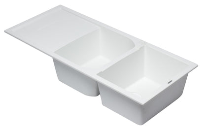 ALFI brand AB4620DI 46" Double Bowl Granite Composite Kitchen Sink with Drainboard
