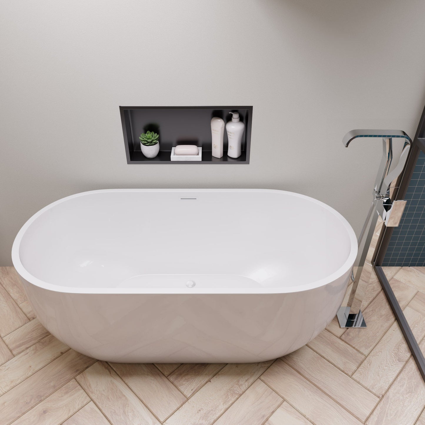 ALFI brand  AB8838 59 inch White Oval Acrylic Free Standing Soaking Bathtub