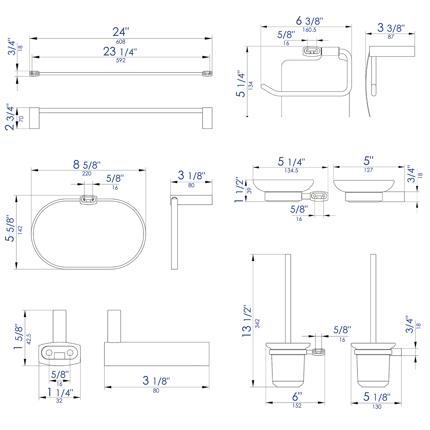 ALFI brand AB9503 6 Piece Matching Bathroom Accessory Set