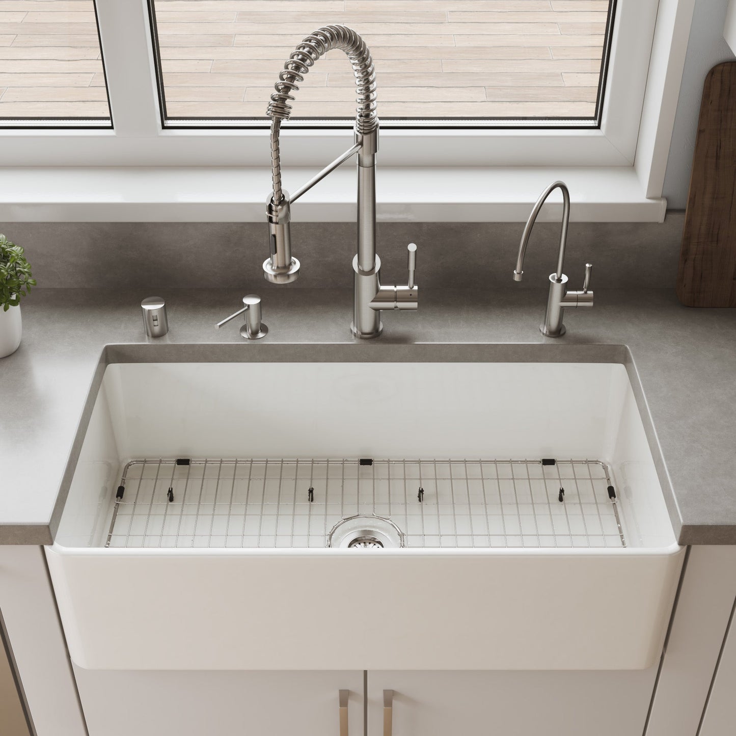 ALFI brand ABF3618 Smooth Apron 36" x 18" Single Bowl Fireclay Farm Sink