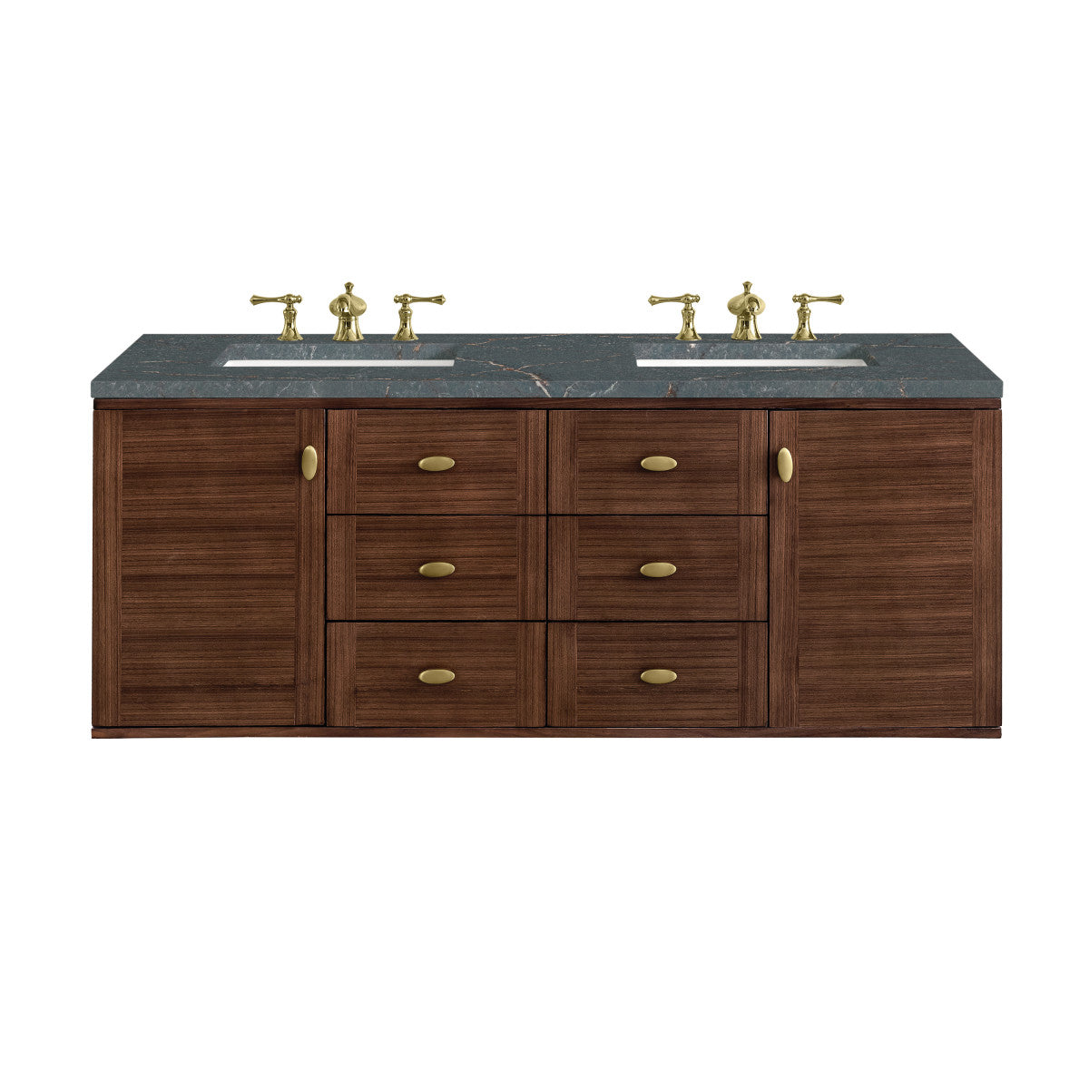 Amberly 60" Double Vanity Cabinet, Mid-Century Walnut