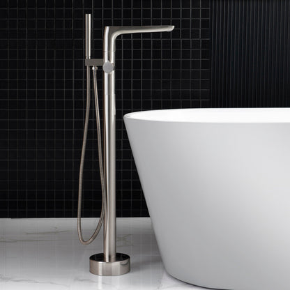 WOODBRIDGE F0014BN Contemporary Single Handle Floor Mount Freestanding Tub Filler Faucet with Hand shower