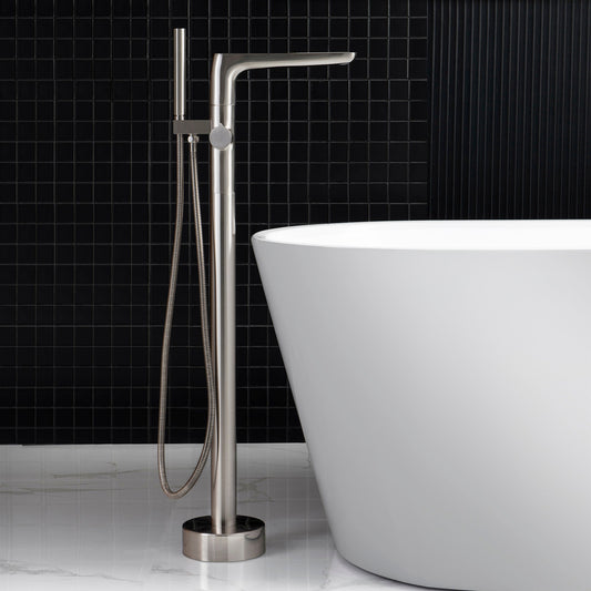 WOODBRIDGE F0014BN Contemporary Single Handle Floor Mount Freestanding Tub Filler Faucet with Hand shower