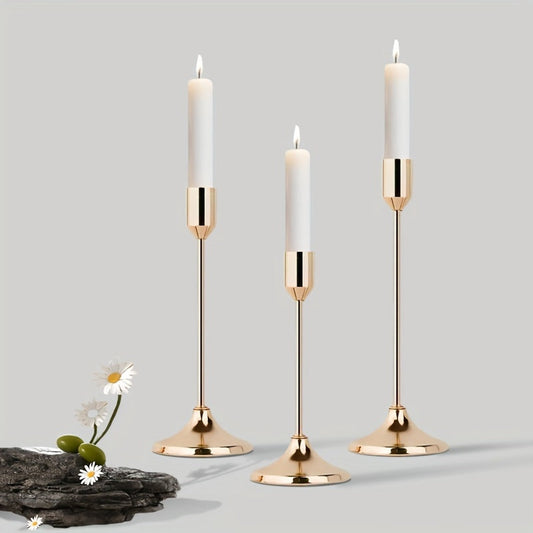 Elegant 3Piece Metal Candle Holders Gold  Rose Gold Finish