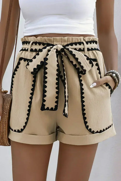 Smoke Gray Ricrac Knot Waist Casual Shorts