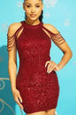 Sequin Bodycon Party Dress with Shoulder Beads | Femstylo