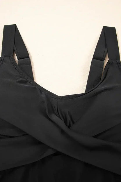 Navy Blue Adjustable Straps Cutout Ruched Knot Slit One Piece Swim Dress