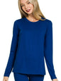 Zenana Microfiber Round Neck Top and Leggings Set in Navy