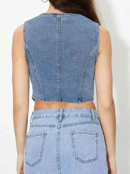 Denim Vest – Stylish V-Neck Layering Piece