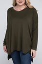 ZENANA Plus Dolman Sleeve V-Neck Side Slit Hi-Low Hem Top