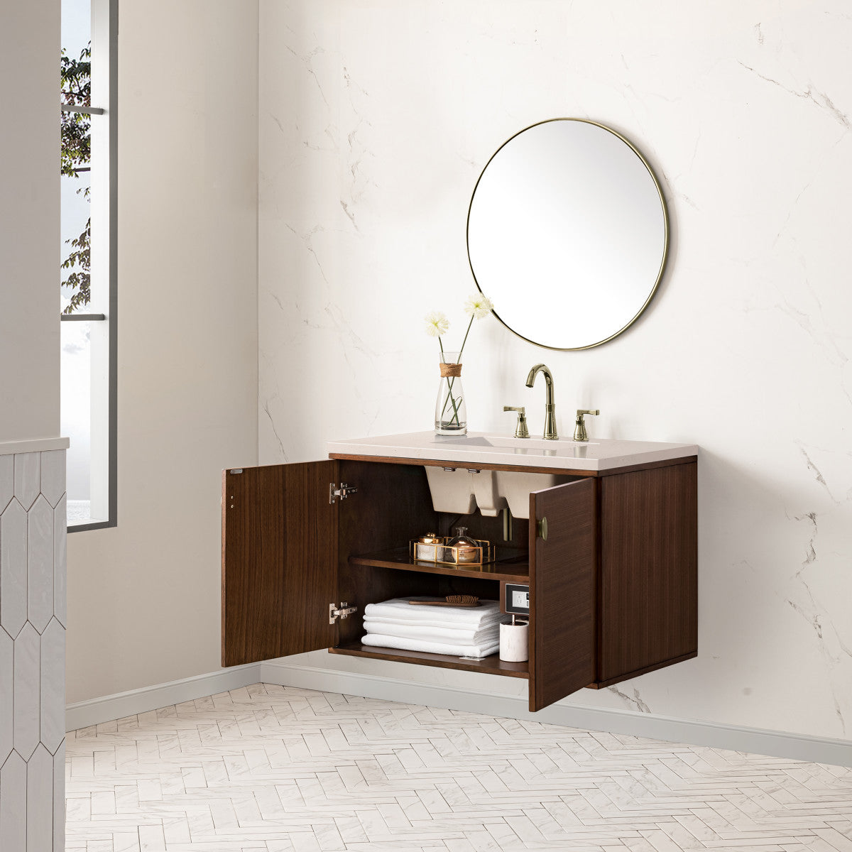 Amberly 36" Single Vanity Cabinet, Mid-Century Walnut