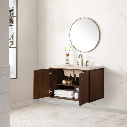Amberly 36" Single Vanity Cabinet, Mid-Century Walnut