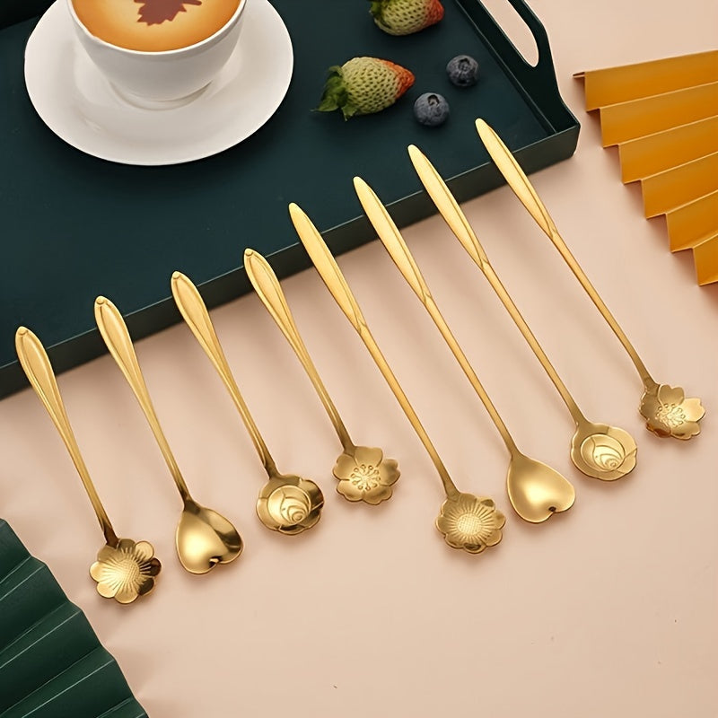 Set of 4 Cherry Blossom Stainless Steel Dessert Spoons