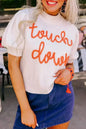White Touchdown Tinsel Puff Short Sleeve Sweater