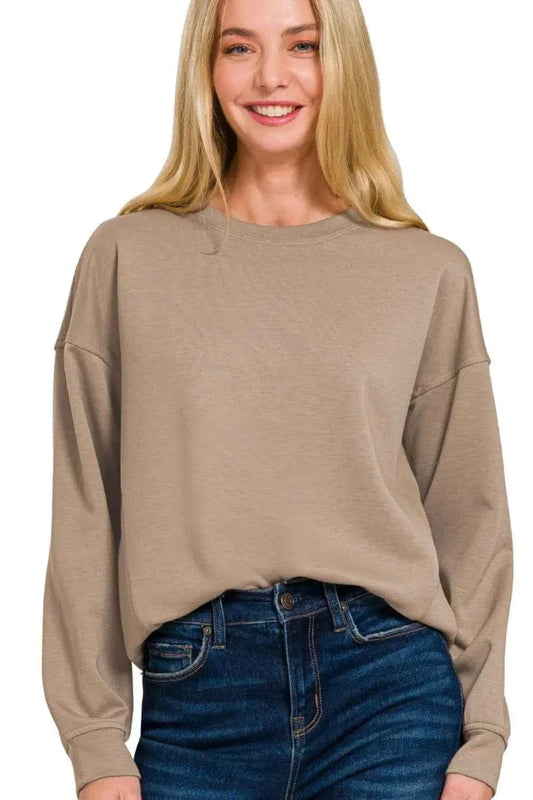Zenana Scuba Round Neck Sweatshirt Women's Top for Comfort and Style