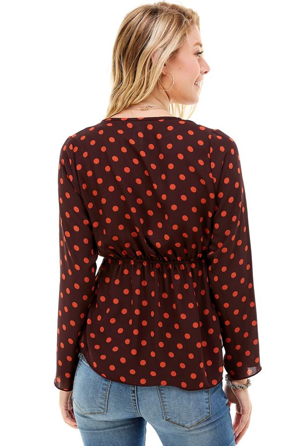 Polka Dot Print Cinched Chest 3/4 Sleeves Hi-Low | Apparel | Kitchen + Metal