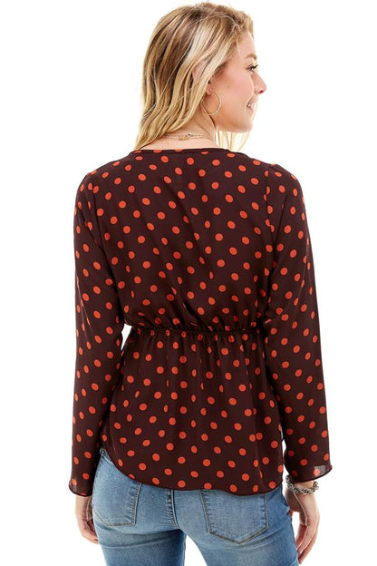 Polka Dot Print Cinched Chest 3/4 Sleeves Hi-Low | Apparel | Kitchen + Metal