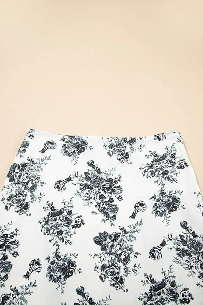 Sky Blue Boho Floral High Waist Ruffle Split Maxi Skirt