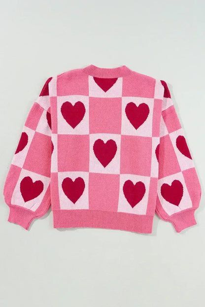 Pink Love Heart Checkered Valentine Knit Sweater