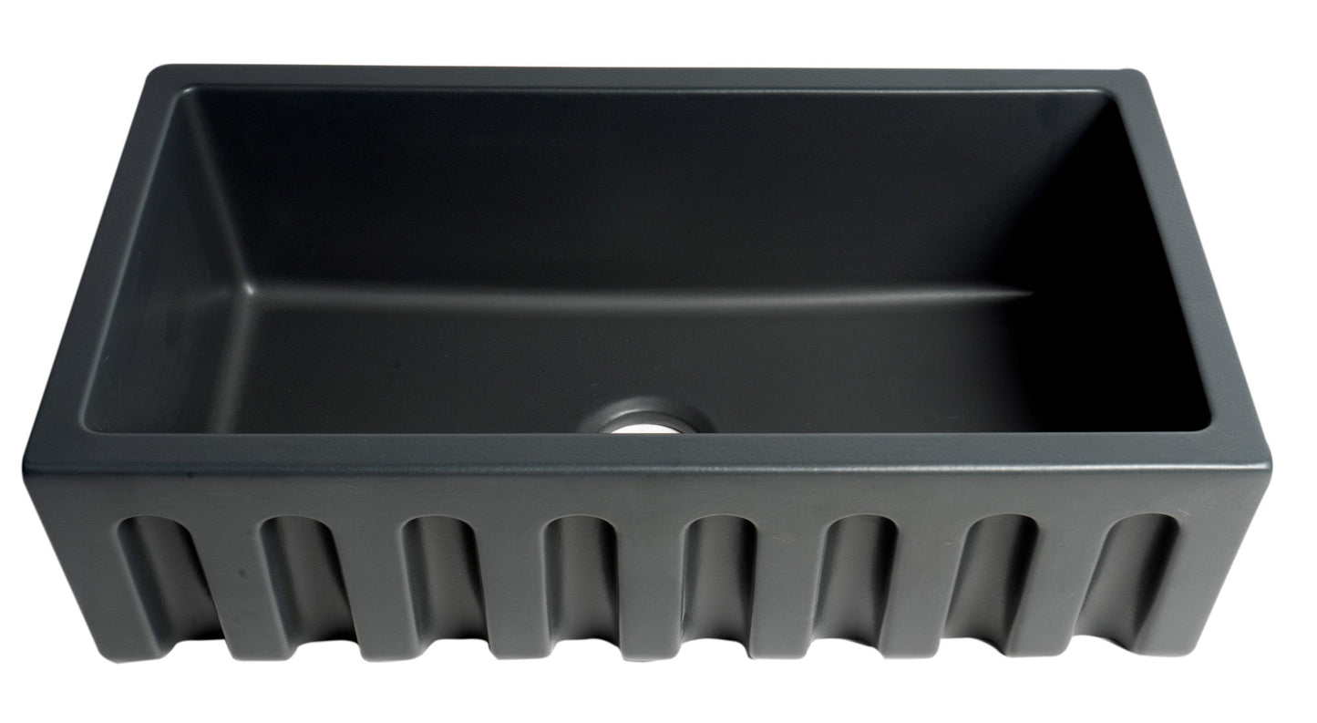 ALFI brand AB3318HS 33" x 18" Reversible Fluted / Smooth Fireclay Farm Sink