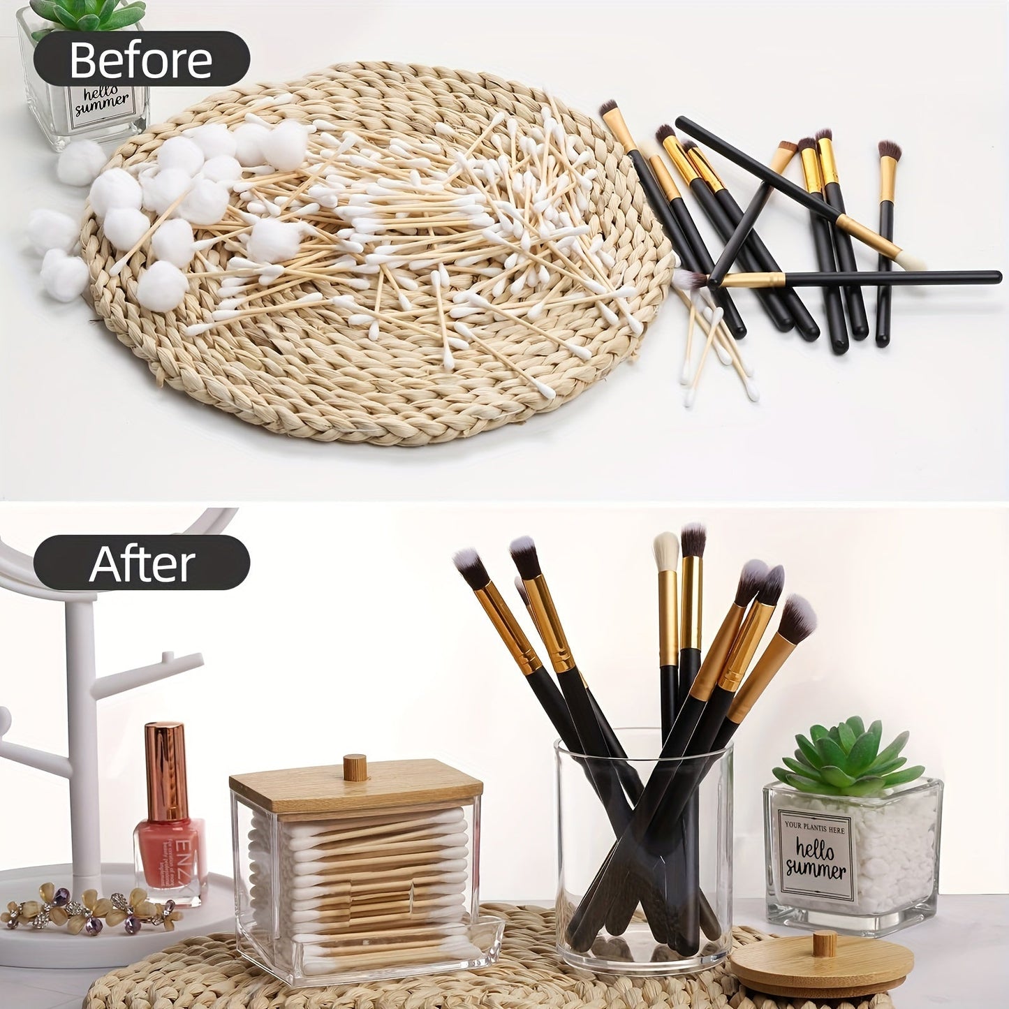 Clear Bathroom Canister Set with Bamboo Lids  3Piece Storage