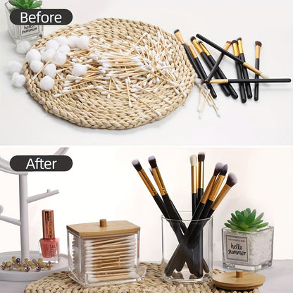 Clear Bathroom Canister Set with Bamboo Lids  3Piece Storage