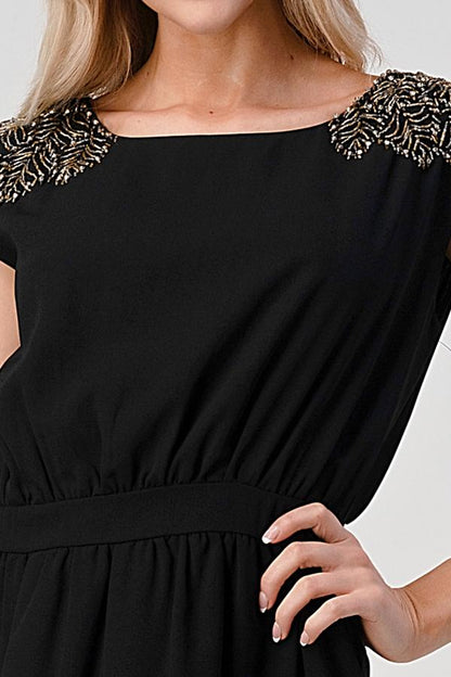 Embellished Shoulder Mini Dress – Timeless Elegance | Apparel | Kitchen + Metal