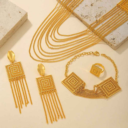 18K Gold-Plated Jewelry Set - 5-Piece Multi-Layer Tassel Set for Weddings