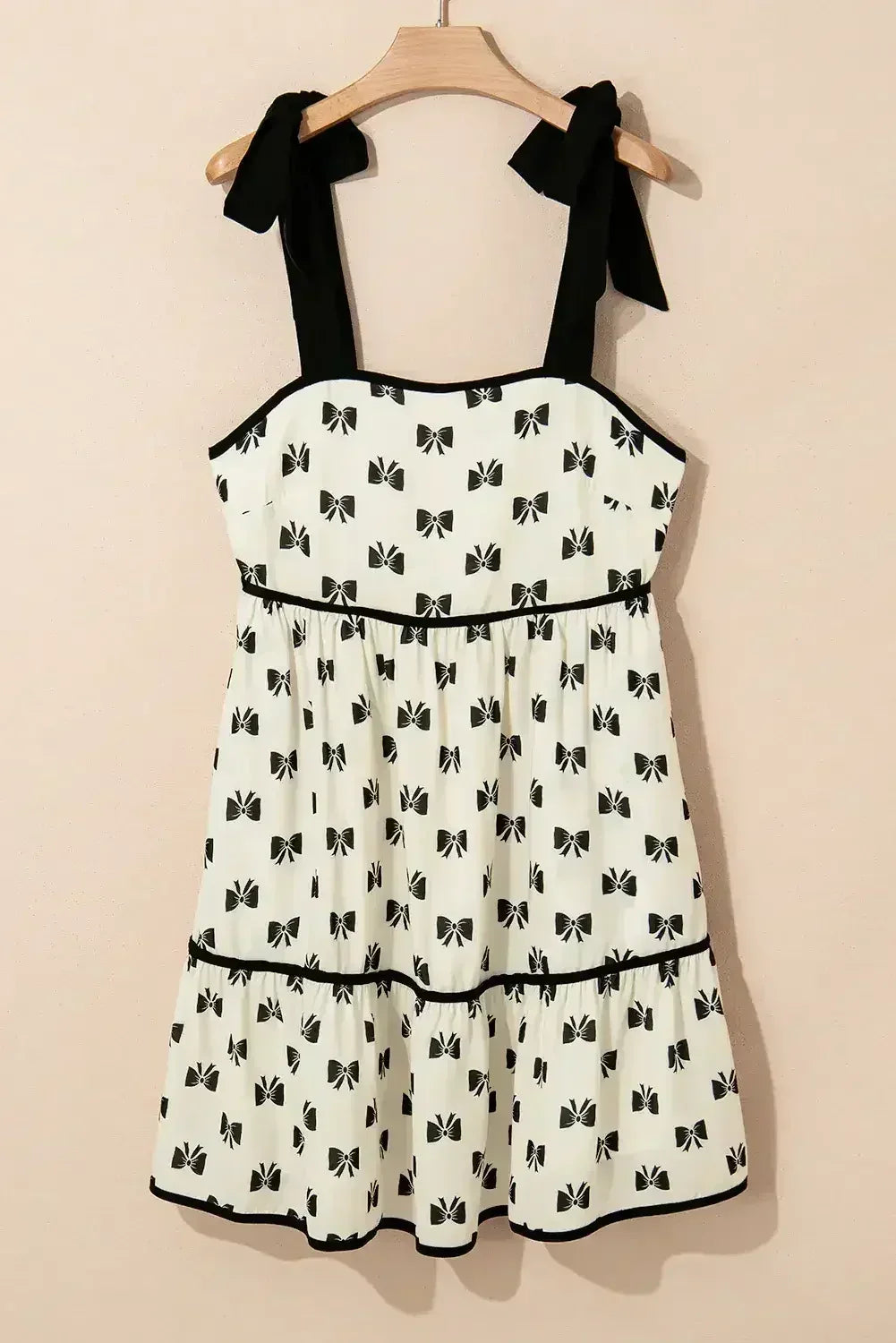 White Bow Contrast Trim Knotted Shoulder Mini Dress