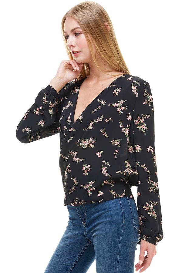 Long Sleeve Surplice Floral Top | Apparel | Kitchen + Metal