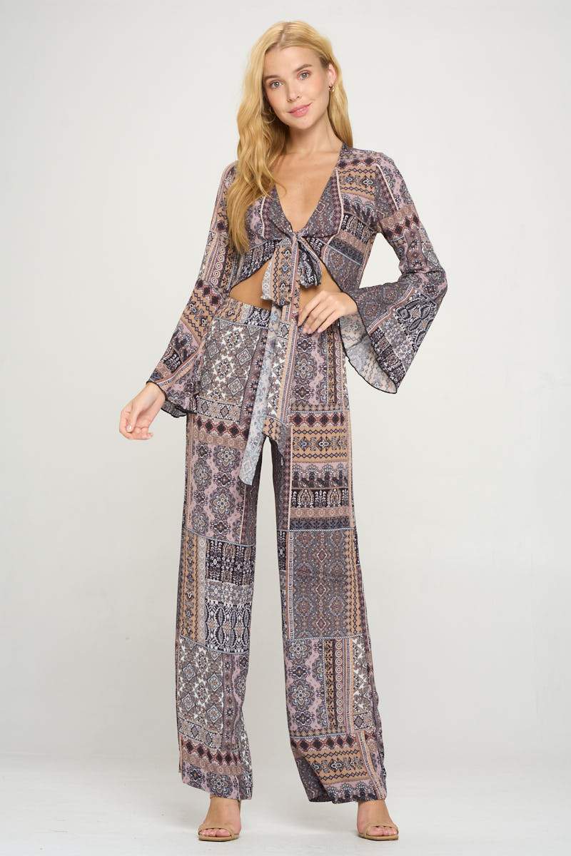Boho Chic Bell Sleeve Crop Top and Wide Leg Pant Set | Apparel | Kitchen + Metal