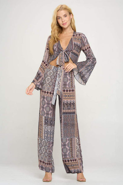 Boho Chic Bell Sleeve Crop Top and Wide Leg Pant Set | Apparel | Kitchen + Metal